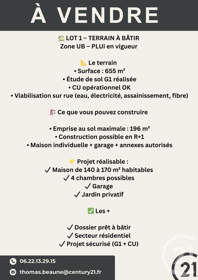 terrain à vendre - 655.0 m2 - BOIS LE ROI - 27 - HAUTE-NORMANDIE - Century 21 Agence De Diane