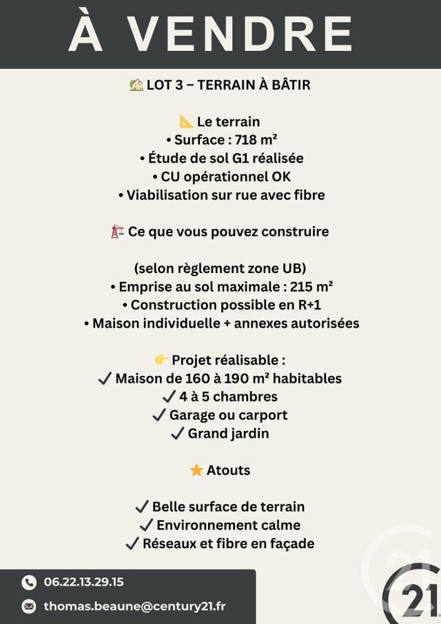 terrain à vendre - 718.0 m2 - BOIS LE ROI - 27 - HAUTE-NORMANDIE - Century 21 Agence De Diane